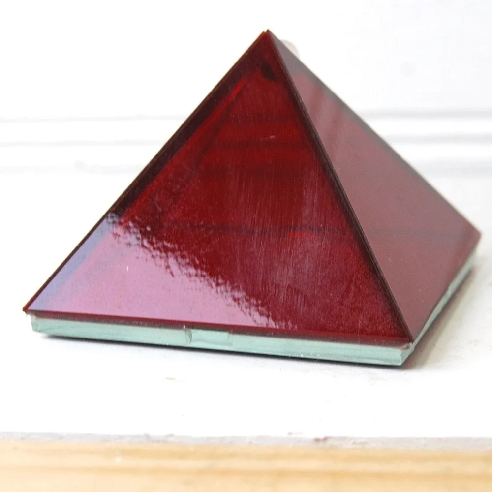 Vintage Kheops International Pyramid Wishing Box Red Glass Mirror Trinket Case
